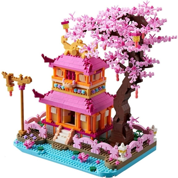 CUTEHELPER Cherry Blossom Train Station Micro Building Blocks Set - Creative Mini Bricks Model Kit for Adults and Kids (3668 PCS)