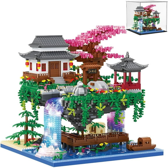 CUTEHELPER Cherry Blossom Treehouse Micro Mini Building Block Sets Japanese Bonsai Tree House Peach Blossom Pool Architecture Building Model Toy Gift for Adults 3880 Pieces