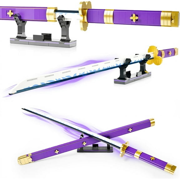 CUTEHELPER Cosplay Anime ONE Piece Zoro Swords Building Blocks Set, 22.8in Samurai Katana Zoro Sword Building Blocks with Scabbard & Stand, Cartoon Roronoa Yamato Sword Model