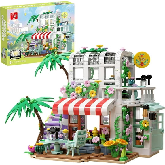 CUTEHELPER Flower House Building Set with Lights,705 Pcs Garden House Building Toy Compatible with Legos,Build a Greenhouse Model,Birthday Gift for Adults Boys Girls 8-12