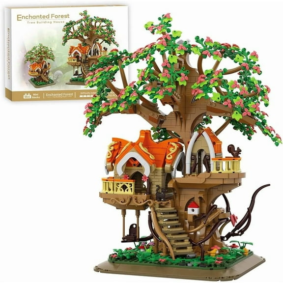 CUTEHELPER Forest Tree Building House Blocks Set with LED, Creative Toy for Adults Teen 14+, Mini Brick 1877pcs