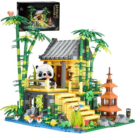 CUTEHELPER Panda Bamboo House Building Set with LED Light for Adults 1443 pcs, Tree House Collection Display Toy, Creative Animals Panda Bamboo House Builing Blocks Set