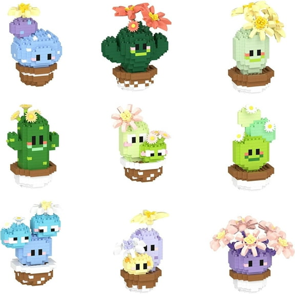 CUTEHELPER Twins Mini Cute Cactus Succulent Bonsai Building Blocks Building Set Toys, Potted Flower Plant Building Blocks Building Kit