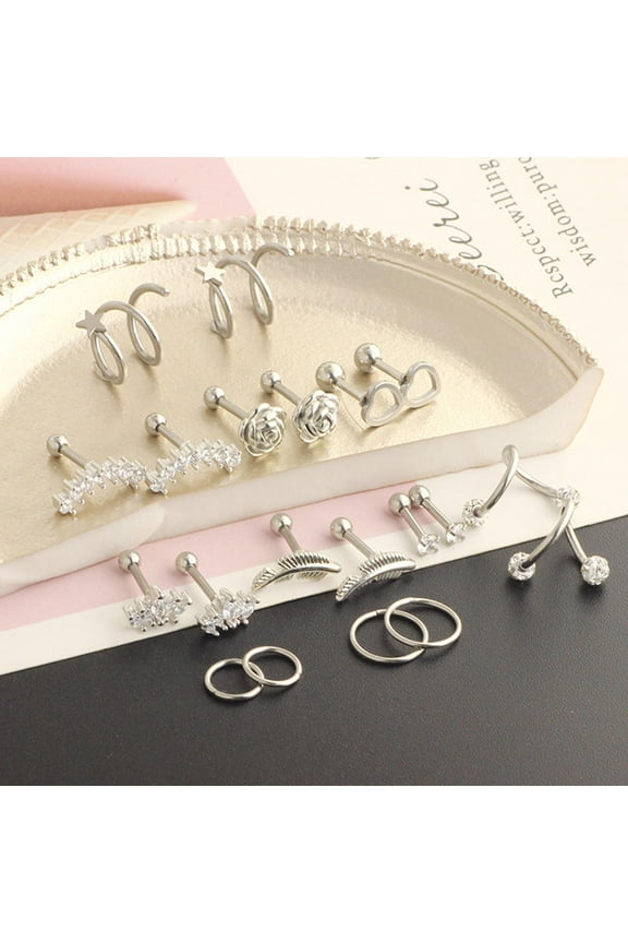 10 Pairs Tiny Stud Earrings Set Disc Ball Small Flat Back Earrings Stainless Steel Barbell Earrings Set