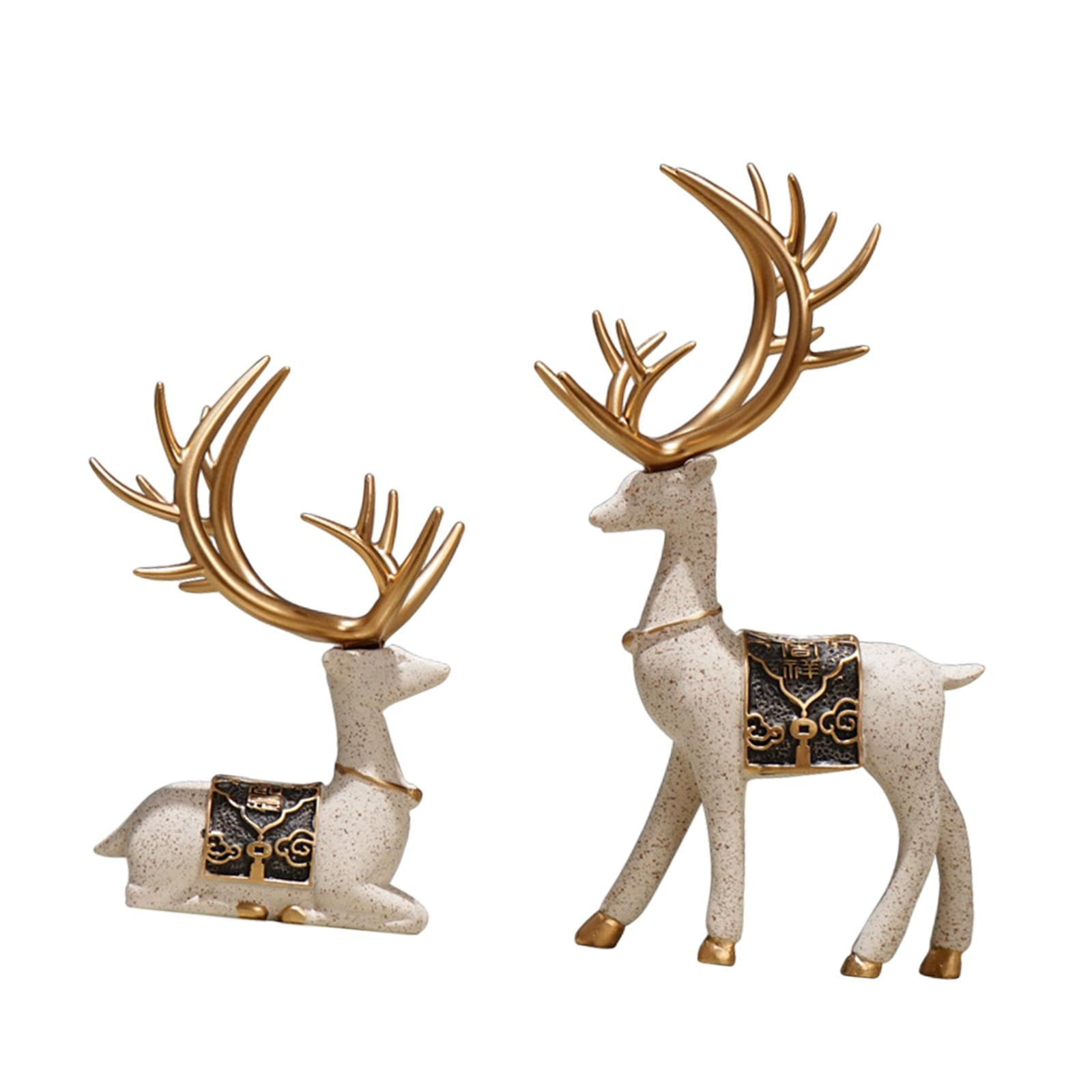 CUTICATE 2 Pieces Reindeer Statue Sitting Standing Deer Statues