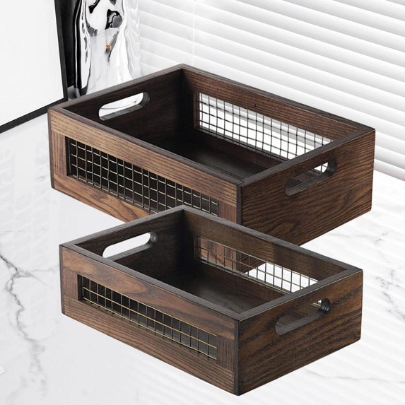 CUTICATE 2 Pieces Storage Baskets Bread Baskets Wood Display Organizer Food Storage for Pantry Restaurant Countertop Living Room Table