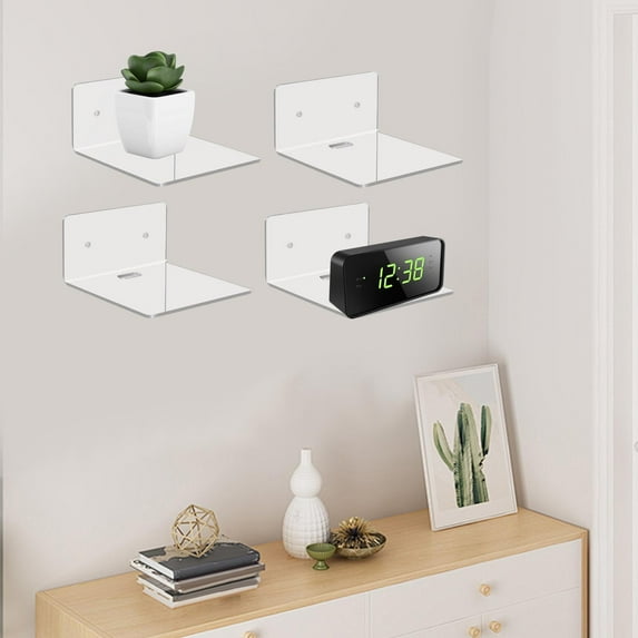 CUTICATE 4 Pieces Wall Mounted Shelves,Acrylic Shelves,Acrylic Display Shelves,Wall Decor,Hanging Rack Board Organizer,for Living Room Transparent