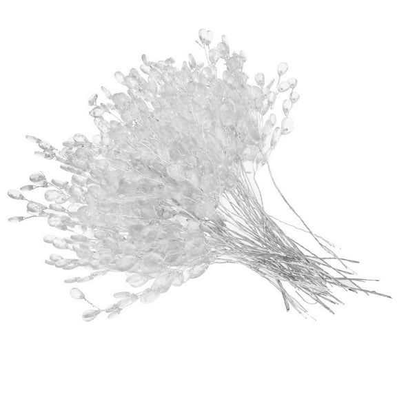 CUTICATE 50pcs Artificial Crystal Flower Branches Acrylic Bead Drop Flower Picks Home Wedding Decor White 15cm