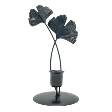 CUTICATE Candle Holder Candelabra Double Ginkgo Leaf ,Home Decoration,Gift Metal Taper Candlestick Candles Stand for Anniversary Party Black