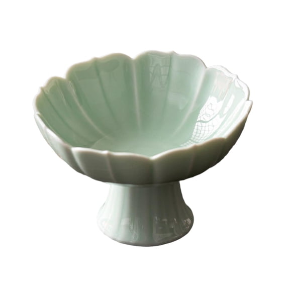 CUTICATE Ceramic Footed Bowl Decorative Bowl Multifunctional Lotus Shaped Dessert Cake Serving Bowl for Kitchen Home Room Light Green