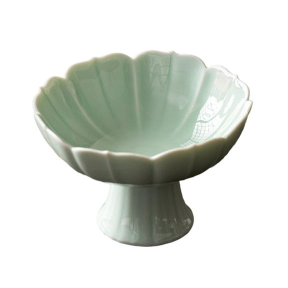 CUTICATE Ceramic Footed Bowl Decorative Bowl Multifunctional Lotus Shaped Dessert Cake Serving Bowl for Kitchen Home Room Light Green