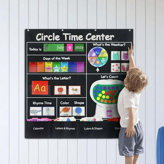 CUTICATE Circle Time Center Pocket Chart with 217 Cards, Polyester, 40.16 x 39.37 In, Multicolor
