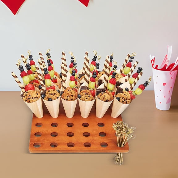 CUTICATE Cone Stand Ice Cream Holder Display Shelf,Kitchen Gadget 36 Holes Wooden Ice Cream Stand Storage Rack for Wedding Restaurants