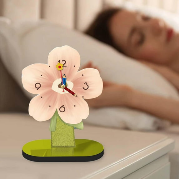 CUTICATE Desktop Clock Mute Clock Multipurpose Silent Wood Ornament Decorative Clock Tabletop Clock for Bedside Home Office Decoration Pink 15cmx20cm