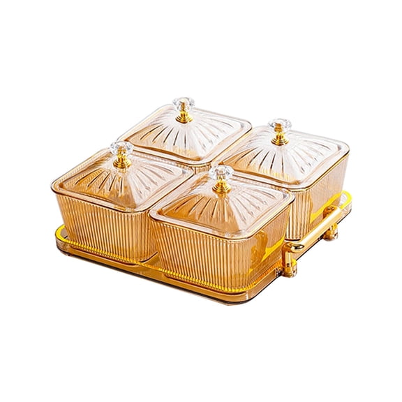 CUTICATE Divided Serving Dishes 4 Compartment Dried Fruit Plate with Lid Decorative Snack Platter for Fruits Cookies Table Centerpiece Brown