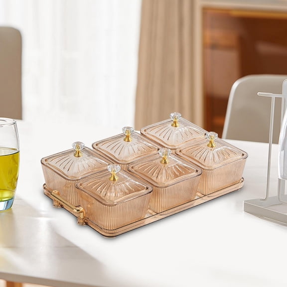 CUTICATE Dried Fruit Plate Candy Nuts Dish with 6 grids, Food Storage Box Appetizer Serving Tray Divided Serving Platter for Wedding amber