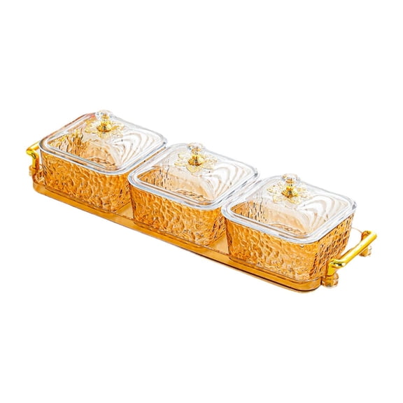 CUTICATE Dried Fruit Plate Spice Jars Food Storage Container Seasoning Organizer Candy Nuts Dish for Dining Room Party Holiday Kitchen Orange 3 Grid