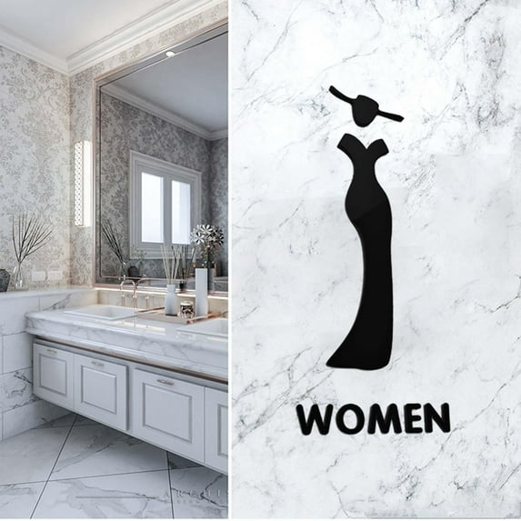 CUTICATE Easy Install WC Sign Toilet Door Sign Board Self Stick Signage Toilet Decor Plaque Restroom Sign for Washroom Hotel Wall Door Woman L