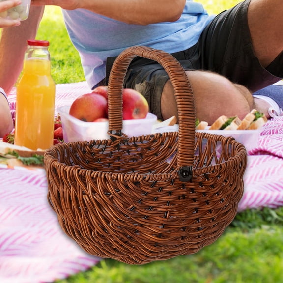 CUTICATE Imitation Rattan Picnic Basket Fruit Basket Decoration Rustic Empty Gift Basket Flower Basket Woven Basket for Picnic Wedding Dark Brown