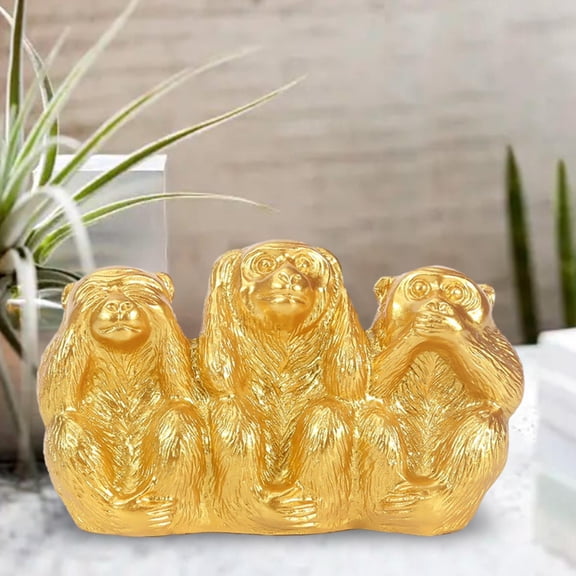 CUTICATE Monkey Figurines, Handmade, Resin Monkeys Sculpture,See No Evil Hear No Evil Speak No Evil for Tabletop, Home, Indoor Office Golded