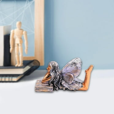 CUTICATE Statue Angel Figure Table Centerpiece Sculpture Decorative Figurine for Bookshelf Fireplace Cabinet Office Bedroom Prone Reading Angel