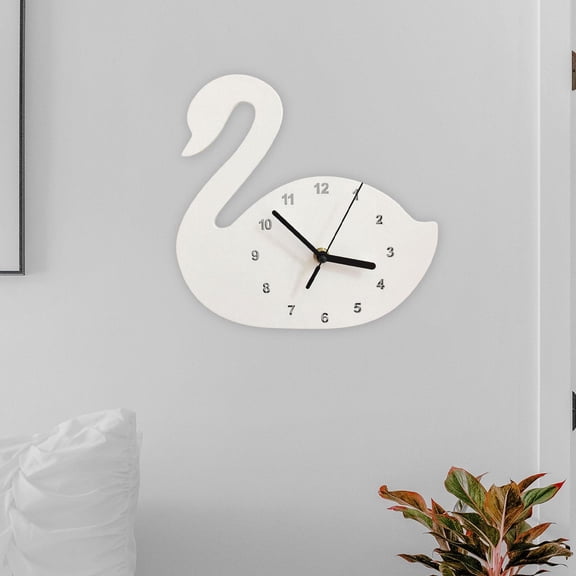 CUTICATE Swan Wall Clock, Cartoon Silent Minimalist Wooden Nordic Quiet Animal Cute Decorative Clock for Kids Room Living Room Office White
