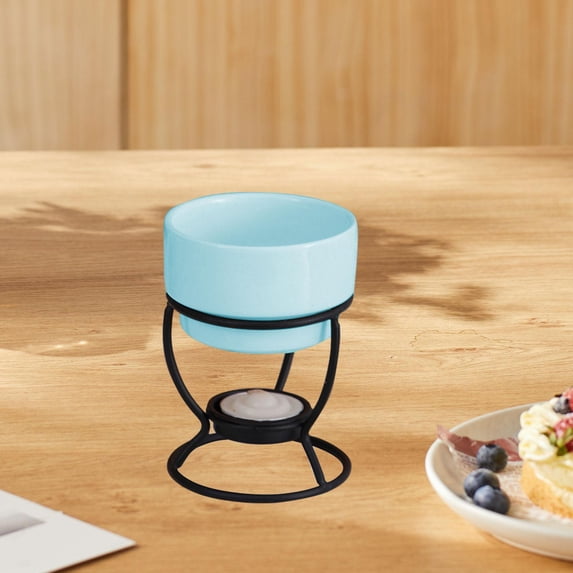 CUTICATE Tea Light Porcelain Melting Pot Chocolate Fondue Pot Anniversary Snack Appliances Butter Heater Ceramic Hot Pot blue