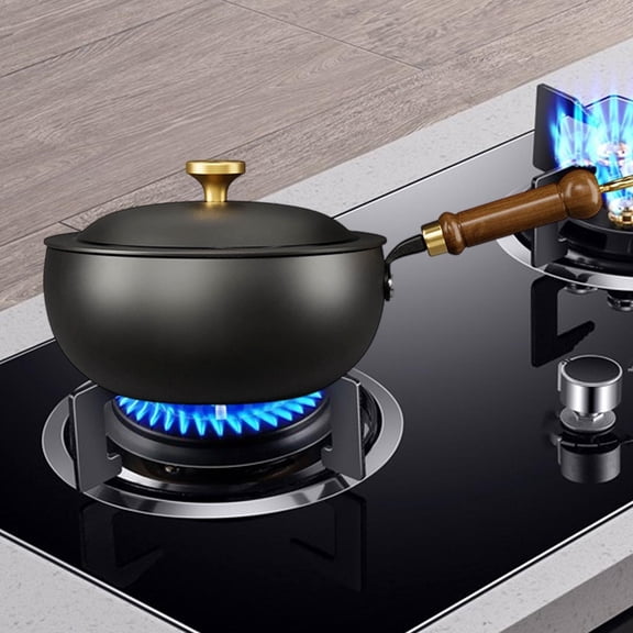 CUTICATE Wok with Lid Deep Frying Pan Soup Pot Cookware Gas Instant Noodle Pot Stir Fry Pan Cooking Wok for Hotel Camping Dorm Kitchen 20cm diameter
