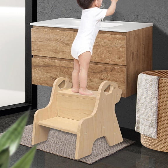CUTICATE Wooden Step Stool Bathroom Potty Chair Nonslip Portable Washing 2 Step Bench Footstool for Guest Rooms Entryway Playroom Indoor