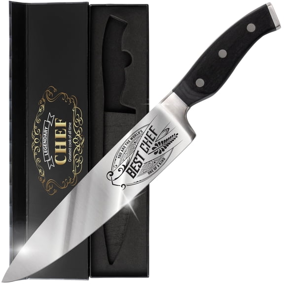 CUTLINX Premium Chef Knife Gift - Engraved BEST CHEF - 8" Stainless Carbon Steel Kitchen Knive w/Pakka Wood Handle - Birthday, Father's Day, Christmas, Anniversary, or Housewarming Gifts Y114