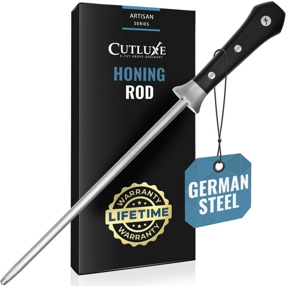 CUTLUXE Honing Steel - 10" Sharpening Rod – Full Tang Ergonomic Handle Design – Artisan Series