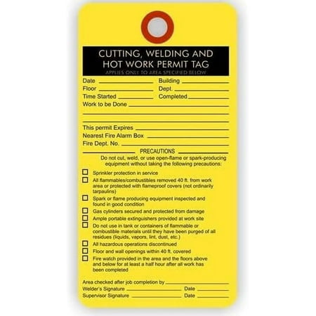 CUTTING WELDING AND HOT WORK PERMIT, 5.75" X 3", Cardstock, PACK OF 100