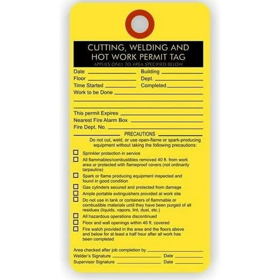 CUTTING WELDING AND HOT WORK PERMIT, 5.75" X 3", Cardstock, PACK OF 100
