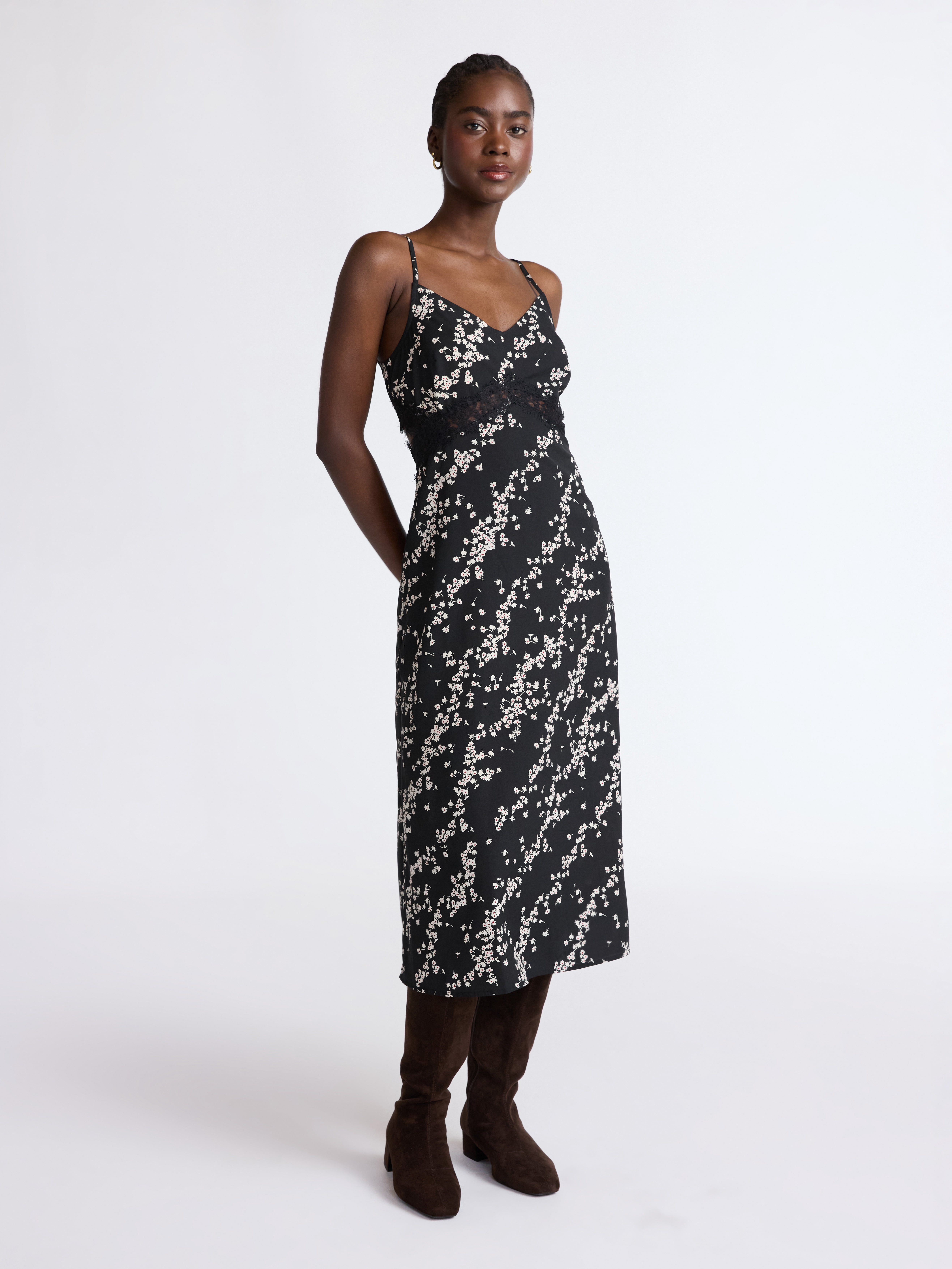 Scoop Women’s Cutaway Midi Dress with Lace Insets, Sizes XS-XXL