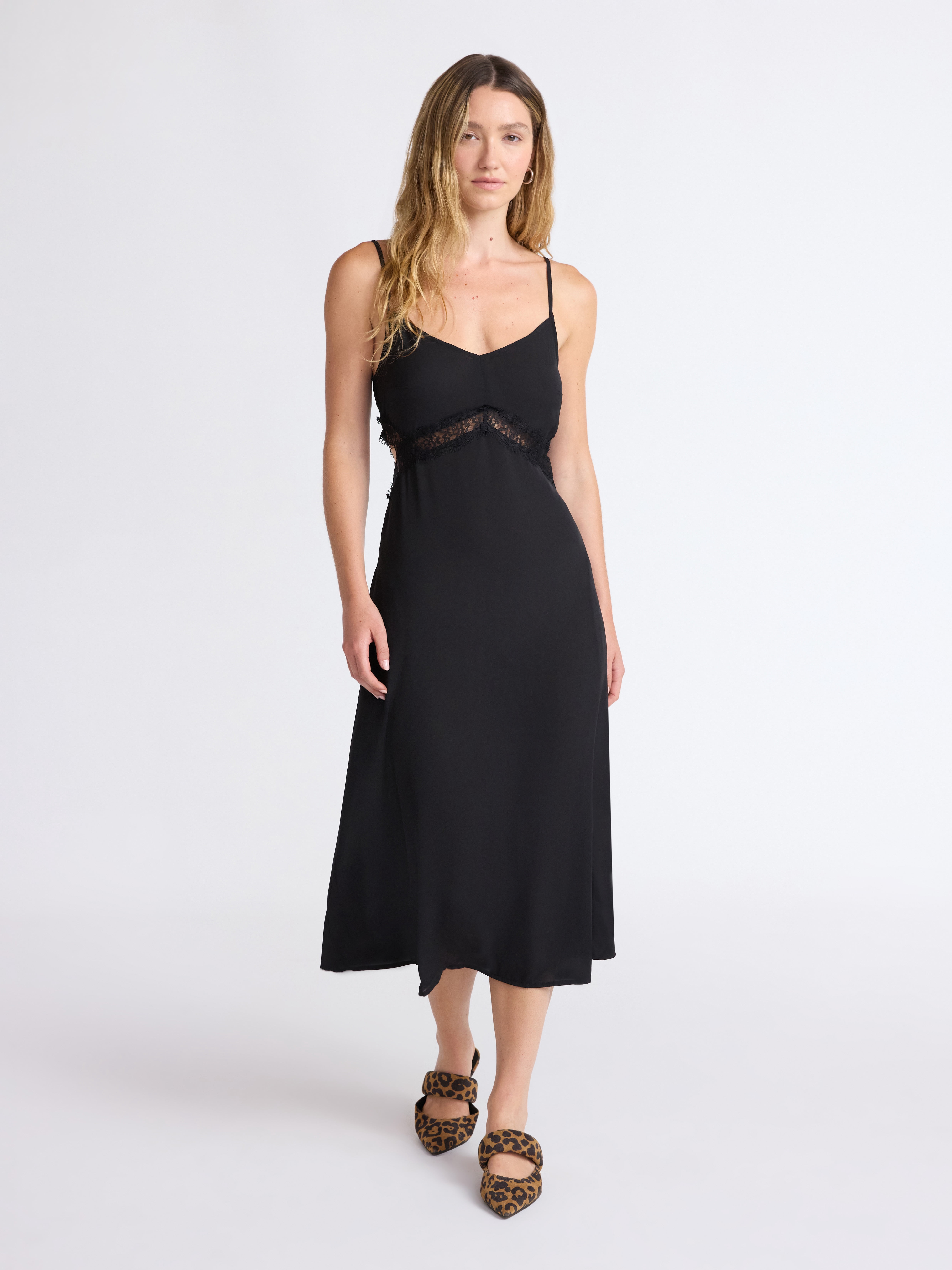Scoop Women’s Cutaway Midi Dress with Lace Insets, Sizes XS-XXL