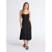 Scoop Women’s Cutaway Midi Dress with Lace Insets, Sizes XS-XXL