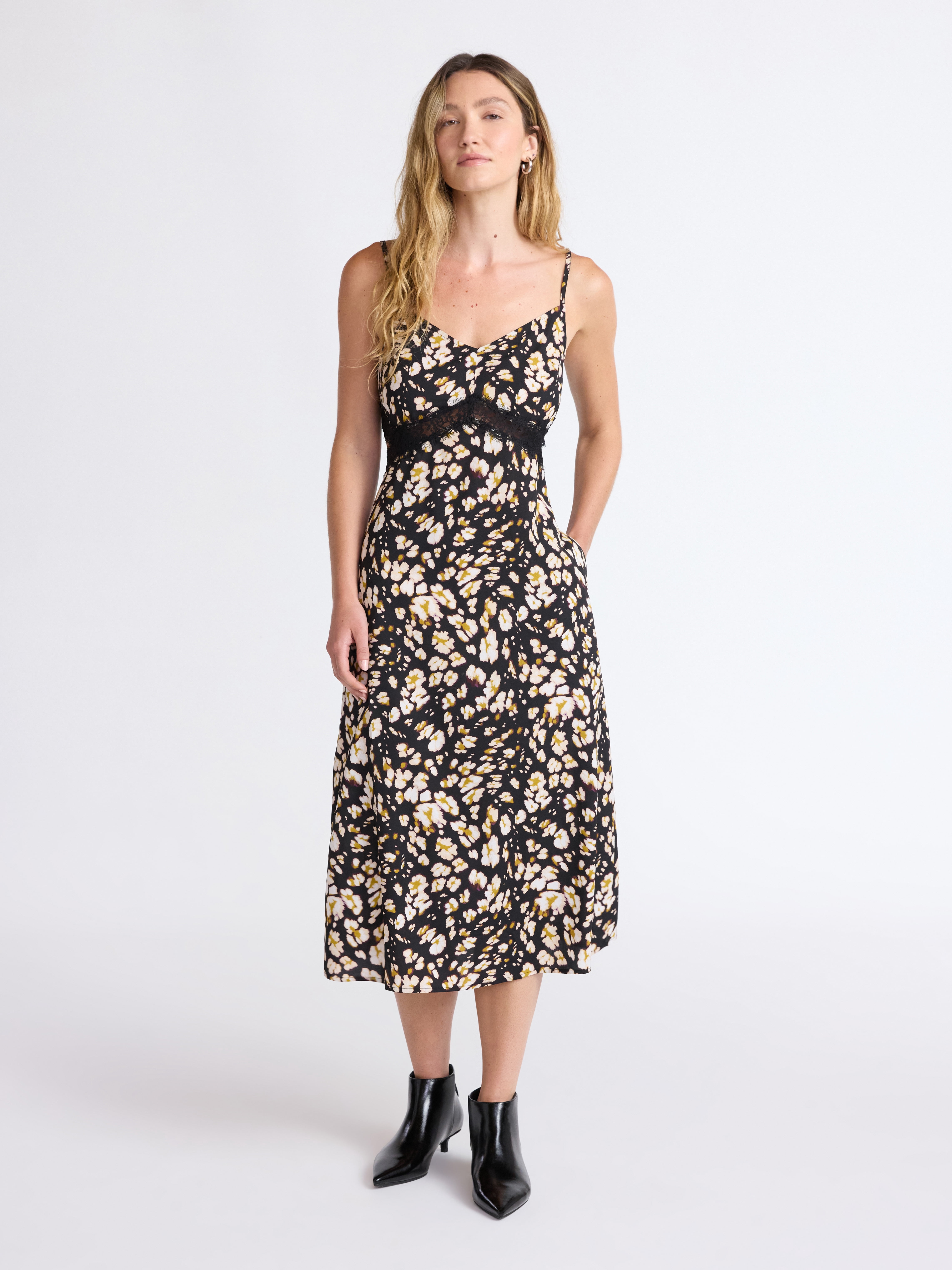 Scoop Women’s Cutaway Midi Dress with Lace Insets, Sizes XS-XXL