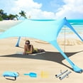 thumbnail image 1 of CUUPO 7×7 FT Beach Tent Sun Shade Shelter UPF50+ UV Protection, Outdoor Canopy Tent Sun Shade with 2 Poles for Beach, Camping, Fishing, Backyard and Picnics Blue, 1 of 6