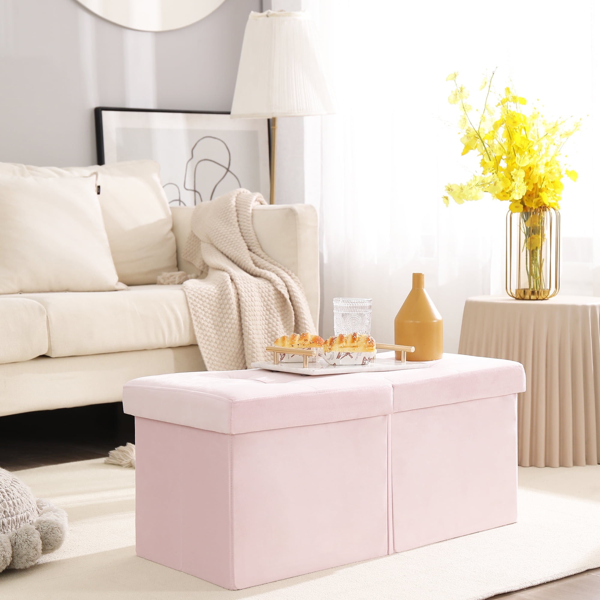 Nathan James Payton Foldable Cube Storage Ottoman Footrest and