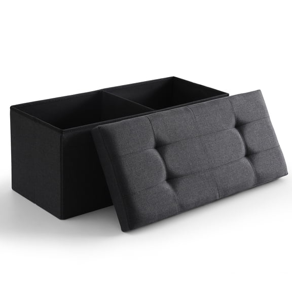 CUYOCA Storage Ottoman Bench Foldable Footrest End of Bed Ottoman for Living Room Bedroom, with Flipping Lid, 75L Storage Space, 30 inches Linen Fabric black