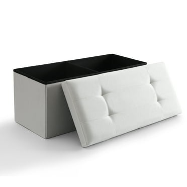 CUYOCA Storage Ottoman Bench Foldable Footrest End of Bed Ottoman for Living Room Bedroom, with Flipping Lid, 75L Storage Space, 30 inches Linen Fabric white