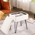 thumbnail image 1 of CUYOCA Vanity Stool Chair with Storage, Footstool Ottoman Faux Fur with Metal Legs, White, 1 of 7
