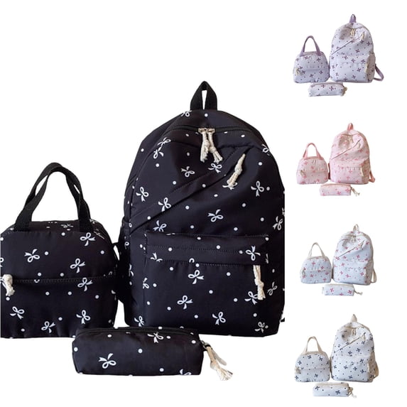 CUZIBR 3 Pack Bow Dot Print Backpack Set Bookbag With Lunch Tote Pencil Pouch Adjustable Padded Straps Multi Pocket Daypack For Girls Teens Back To School Travel Daily Use