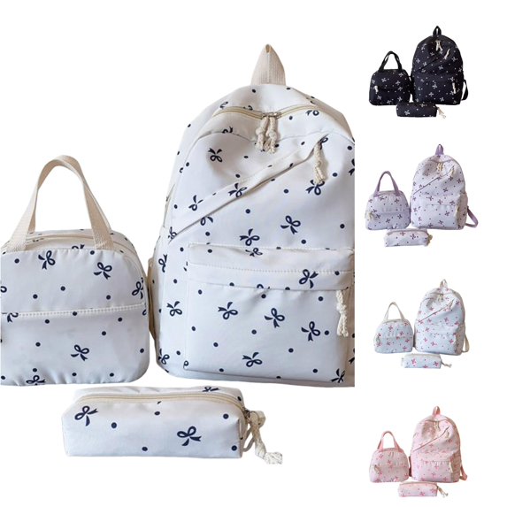 CUZIBR 3 Pack Bow Dot Print Backpack Set Bookbag With Lunch Tote Pencil Pouch Adjustable Padded Straps Multi Pocket Daypack For Girls Teens Back To School Travel Daily Use