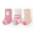 thumbnail image 1 of CUZIBR 3 Pairs Fuzzy Warm Baby Mid Calf Socks Cute Cute Cartoon Print Sleep Letter Socks Soft Plush Thermal Toddler Winter Crew Socks,12-18 Months, 1 of 8