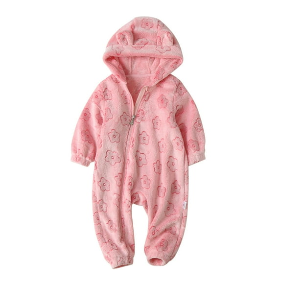 CUZIBR Baby Boy Girl Hooded Snowsuit Winter Warm Clothes Coats Floral Jumpsuit Oneise Toddler Outfits Breathable Dailywear For Child