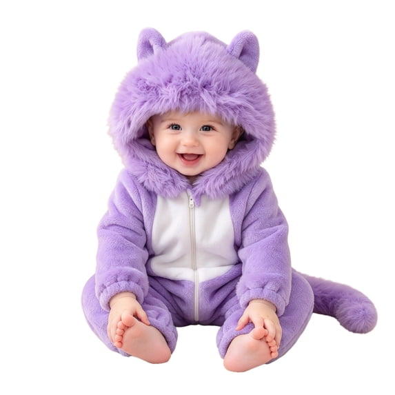 CUZIBR Baby Boy Halloween Costumes Girl Fuzzy Onesie Animal Romper Jumpsuit Hooded Zip Up Long Sleeve Cozy Trick or Treat Clothes,Purple,0-3 Months