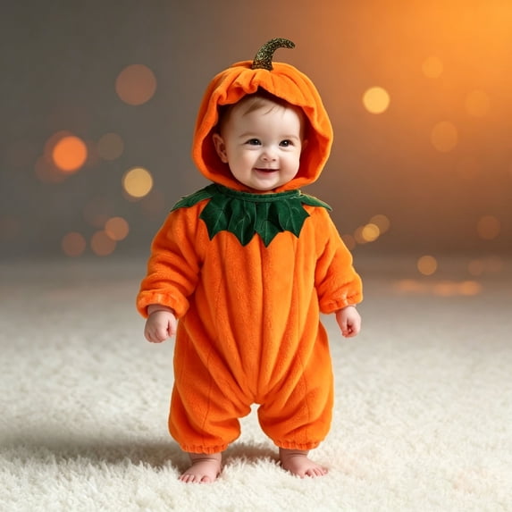 CUZIBR Baby Boy Halloween Girl Fuzzy Pumpkin Onesie Animal Romper Jumpsuit Hooded Zip Up Long Sleeve Cozy Trick or Treat Clothes,Orange,2-3 Years