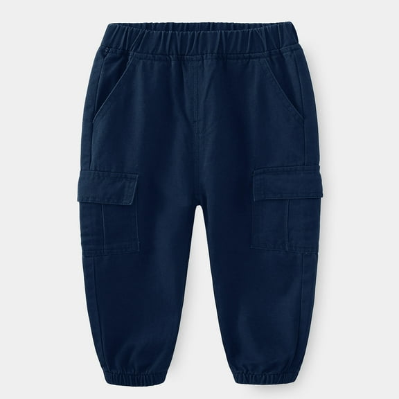 CUZIBR Baby Boy Pants Elastic Waist Solid Casual Cargo Trousers Wide Leg Harem Pants With Pockets Soft Cozy Relaxed Loose Fit Clothes Cute Pants,Navy,18-24 Months