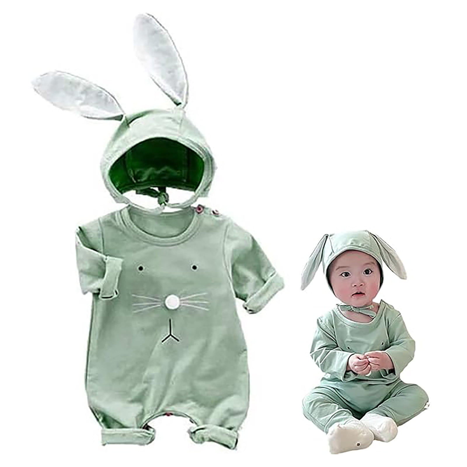 CUZIBR Baby Boys Easter Jumpsuit With Bunny Hat Fashionable Solid Color ...